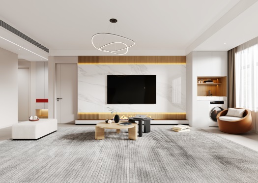 中房西悅府 136㎡奶油白的現代風裝修效果圖